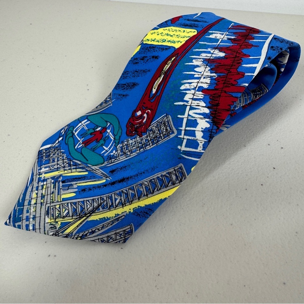 Schimberger Vienna Silk Tie Blue Novelty Architecture Designer Necktie Preppy - Picture 5 of 14